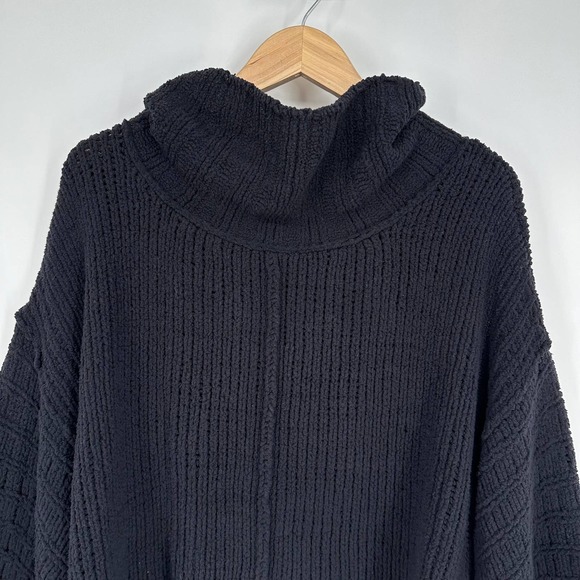 Free People Be Yours Cowl Neck Sweater Balloon Sleeve Chunky Boxy Cropped Black - Picture 7 of 14